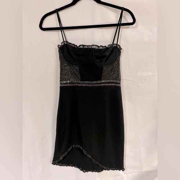 H:ours el dorado mini dress XS corset black metallic romantic whimsy goth​​​​​​ - Picture 3 of 16
